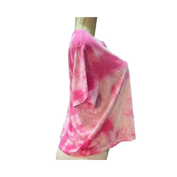 Lucky Brand L Pink Tie-Dye Logo Name Graphic Cotton Short Sleeve Crop Tee - Picture 3 of 6